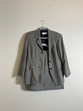 Vintage JAX Plaid Skirt Suit Set Wool Blend Blazer Office Academia Women’s 14